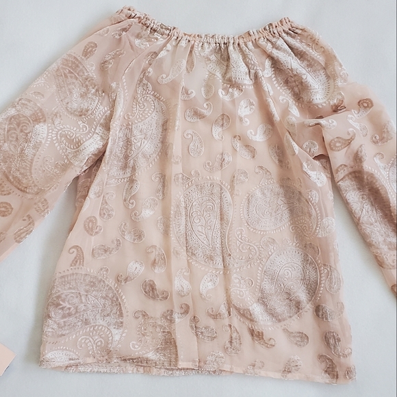 Nanette Lepore Burnout Velvet Paisley Peasant Blouse Pale Gold - Picture 5 of 9